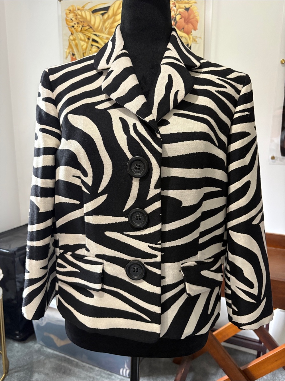 Celine Black and White Zebra-Print Blazer 42